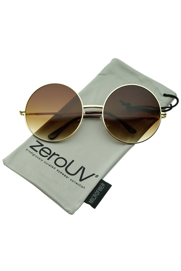 Unisex Super Large Oversize Slim Temple Round Sunglasses 61mm (Gold / Amber) - 61mm