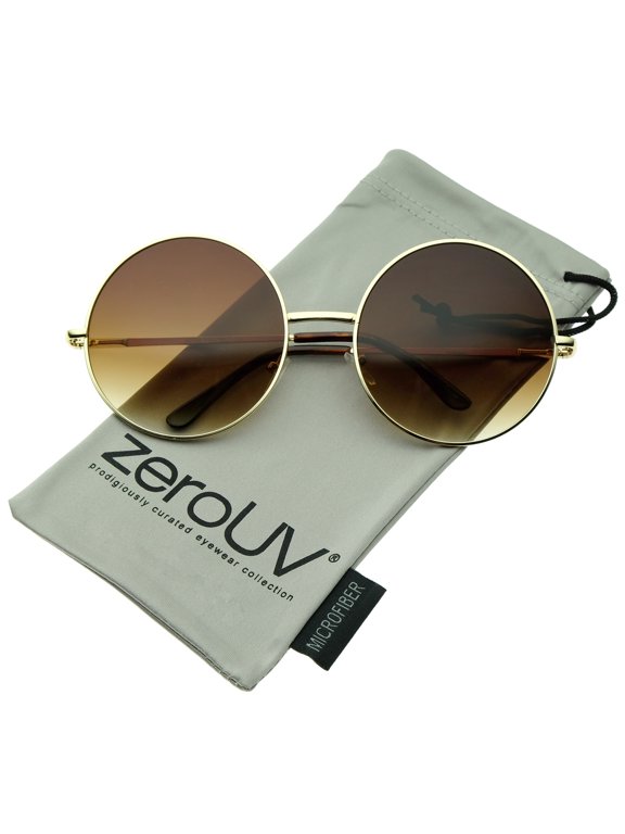 Unisex Super Large Oversize Slim Temple Round Sunglasses 61mm (Gold / Amber) - 61mm