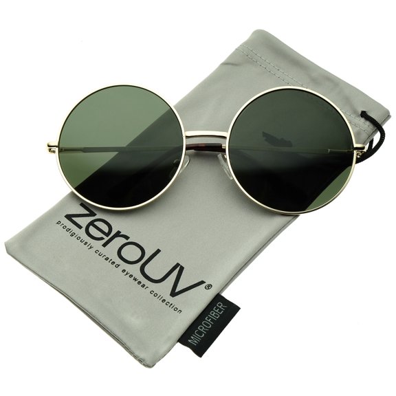 zeroUV Unisex Super Large Oversize Slim Temple Round Sunglasses 61mm (Gold / Green) - 61mm