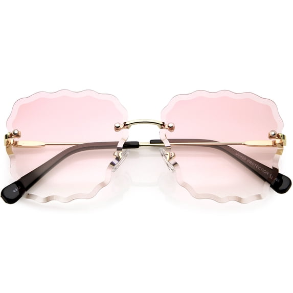 zeroUV - Women's Modern Square Rimless Scalloped Frame Gradient Colored Lenses 55mm (Gold / Pink Fade) - 55mm