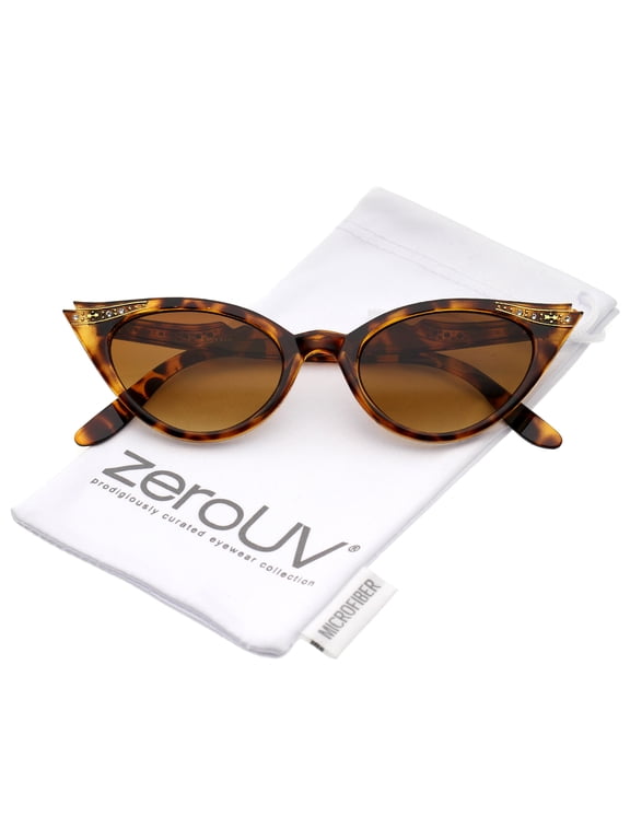- Women's Retro Rhinestone Embellished Oval Lens Cat Eye Sunglasses 51mm - 51mm