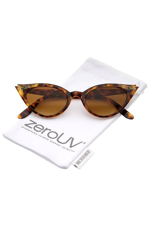 - Women's Retro Rhinestone Embellished Oval Lens Cat Eye Sunglasses 51mm - 51mm