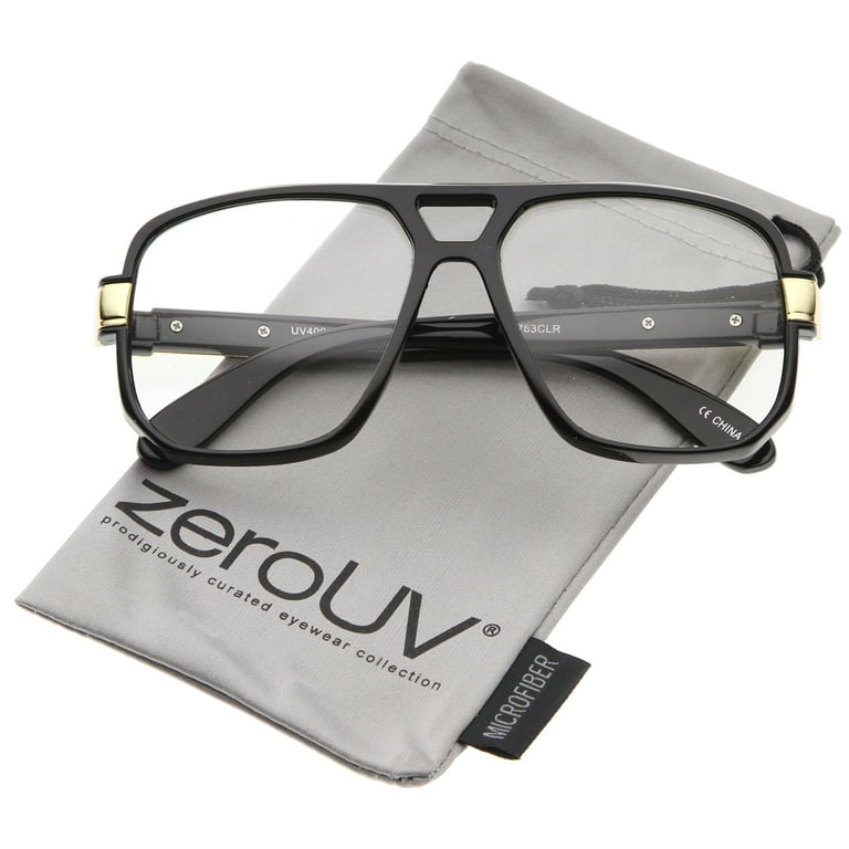 zerouv - classic flat top metal accented temples clear lens square