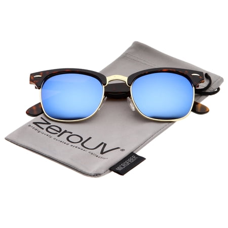 zerouv - premium half frame colored mirror lens horn rimmed sunglasses 50mm - 50mm