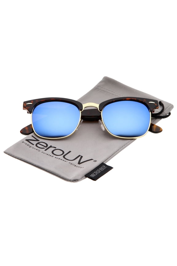 - premium half frame colored mirror lens horn rimmed sunglasses 50mm - 50mm