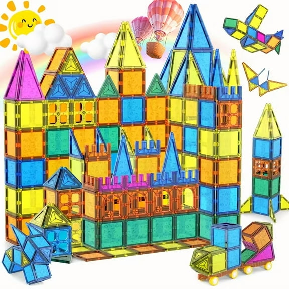 TEAMD 125PCS Magnetic Tiles, Toddler STEM Toys, Magnetic 3D Building Blocks Set Educational Toys for 3+ Year Old Kids Montessori Toys - Multicolor