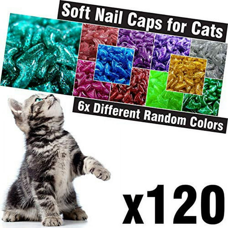 zetpo 120 pcs Glitter Soft Cat Claw Caps for Cats Nail Claws 6X Different Random Colors 6X Adhesive Glue 6X Applicator Pet Cap Tips Cover Paws Grooming Soft Covers S Walmart