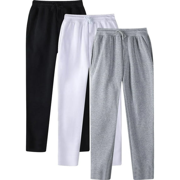 zfhfof 3 Pack Mens Open Bottom Sweatpants with Pockets Drawstring Elastic Waist Baggy Active Workout Joggers Pants Casual Sweatpants for Men