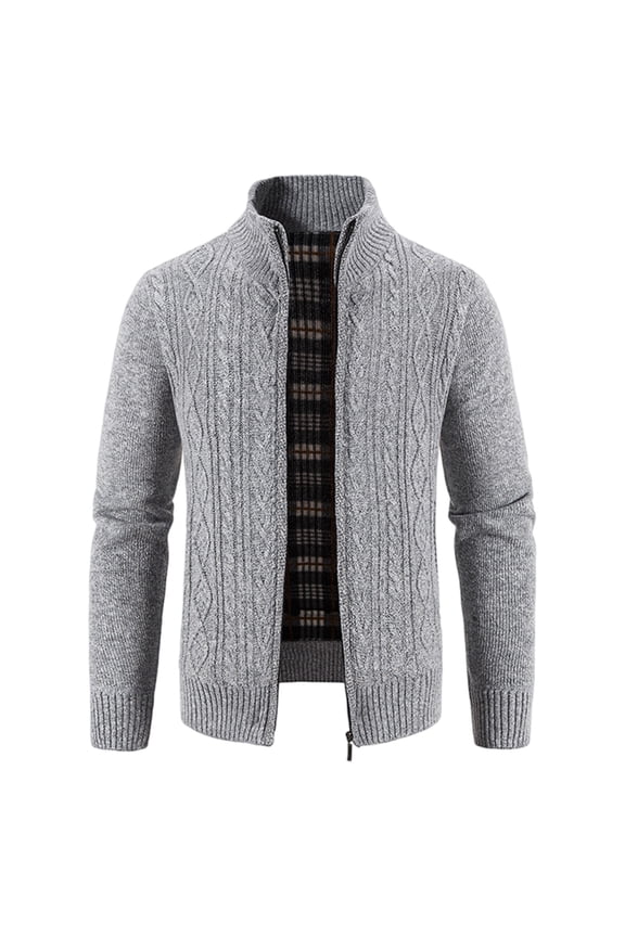 Cardigan Sweaters for Men Full Zip Soft Brushed Lined Slim Fit Knitted Sweater Jackets Stand Collar Outwear Coat with Pockets
