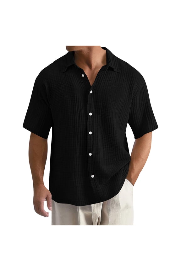 Cuban Guayabera Cotton Linen Shirts for Men Short Sleeve Button Down Shirt Summer Beach Vacation Hawaiian Shirts