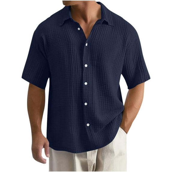 zfhfof Cuban Guayabera Cotton Linen Shirts for Men Short Sleeve Button Down Shirt Summer Beach Vacation Hawaiian Shirts