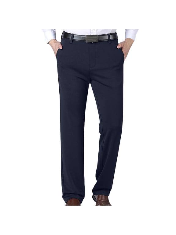 Fleece Lined Pants for Mens Straight Leg Casual Stretch Dress Pants Thermal Winter Business Work Trousers with Pockets