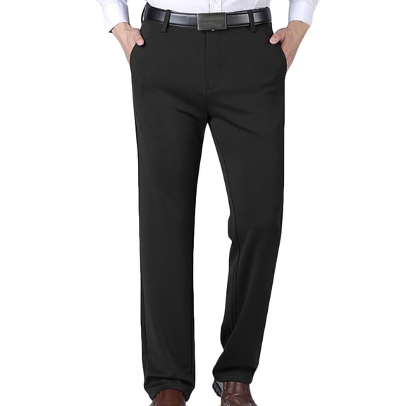 zfhfof Fleece Lined Pants for Mens Straight Leg Casual Stretch Dress Pants Thermal Winter Business Work Trousers with Pockets
