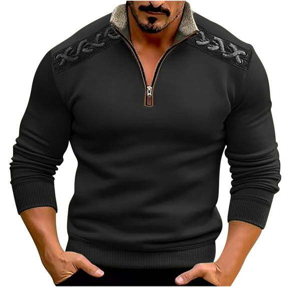 zfhfof Fleece Sweatshirt for Men Stand Collar Quarter Zip Pullover Top Long Sleeve Solid Cozy Sweater Shirt