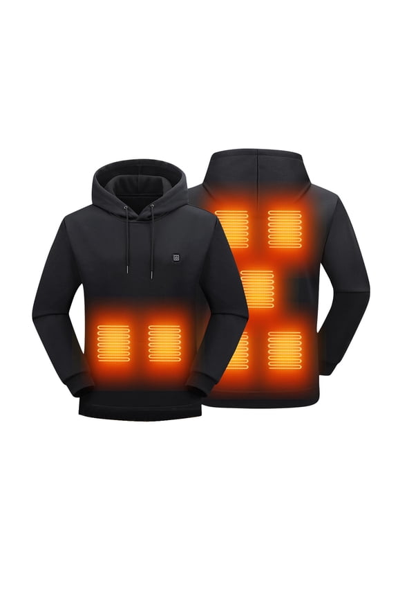 Heated Jacket for Men with Hood Winter Warm Outdoor USB Rechargeable 7 Zones Heating Jackets Thermal Puffer Coat for Hiking Skiing Travel