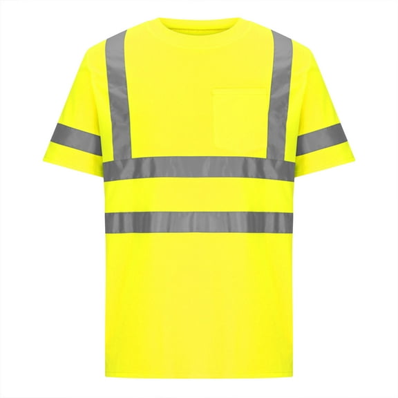 zfhfof Hi Vis T Shirt Class 3 High Visibility Shirts for Men Safety Shirts with Reflective Strips and Pocket Breathable Construction Work Mesh Short Sleeve Tops