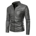 thumbnail image 1 of zfhfof Jackets for Men Faux Leather Motorcycle Jacket Vintage Lightweight Long Sleeve Stand Collar Slim Bomber Outwear Coat, 1 of 4