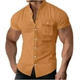 thumbnail image 1 of zfhfof Men Cotton Linen Shirt Button Down Short Sleeve Band Collar Shirts Casual Summer Beach Shirts with Pocket, 1 of 6