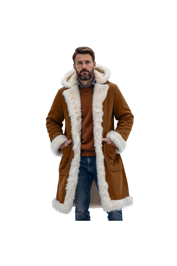 Men Winter Coats with Hood Thicken Sherpa Fleece Lined Jackets Open Front Cardigan Warm Winter Long Trench Coat with Pockets