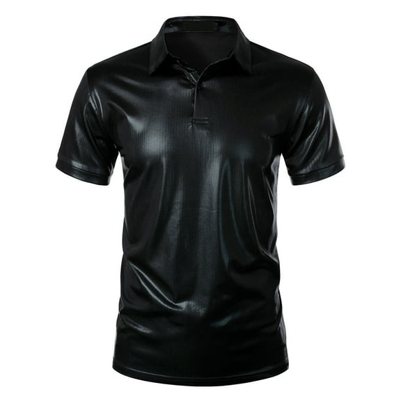 zfhfof Men's 70s Disco Shirts Shiny Metallic Short Sleeve Collared Party Polo Shirt Hipster Nightclub Prom T-Shirt