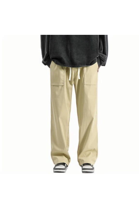 Men's Baggy Cargo Pants Trendy Casual Drawstring Parachute Pant Wide Leg Joggers Trousers with Pockets for Streetwear