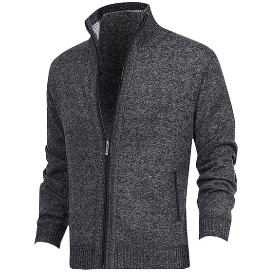 zfhfof Men's Cardigan Sweaters Full Zip-Up Stand Collar Slim Fit Casual Knitted Dress Sweater Jacket with 2 Front Pockets