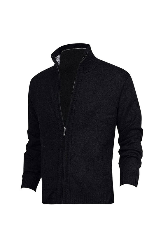 Men's Cardigan Sweaters Full Zip-Up Stand Collar Slim Fit Casual Knitted Dress Sweater Jacket with 2 Front Pockets