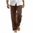 thumbnail image 1 of zfhfof Men's Casual Cotton Linen Pants Elastic Waist Drawstring Yoga Beach Summer Long Pants Lightweight Straight Leg Trousers, 1 of 6