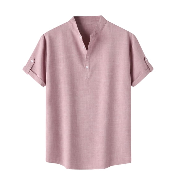 zfhfof Men's Casual Henley Shirt Short Sleeve Banded Collar Cotton Linen Shirt Summer Hawaiian Beach Hippie T-Shirts