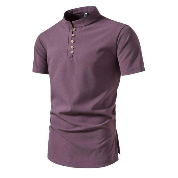 zfhfof Men's Casual Henley Shirt Short Sleeve Summer Shirt Band Collar Summer Beach Hippie T-Shirts