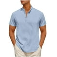 thumbnail image 1 of zfhfof Men's Casual Henley Shirt Short Sleeve Summer Shirts Linen Band Collar Lightweight Summer Beach Hippie T-Shirts, 1 of 7