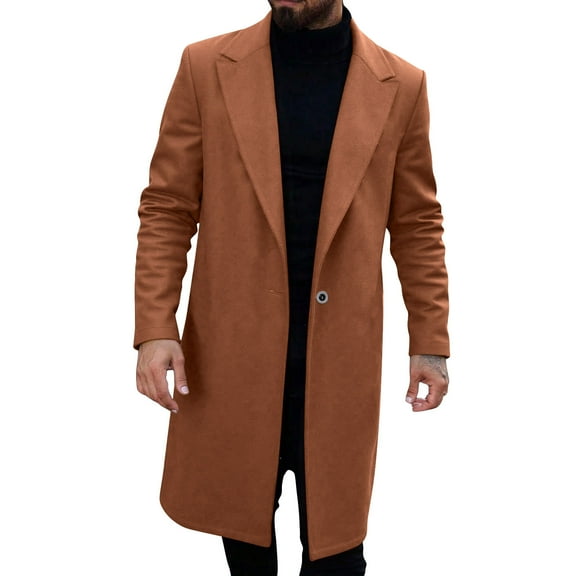zfhfof Men's Casual Trench Coat Slim Fit Notched Collar Long Jacket Overcoat Winter Business Single Breasted Pea Coats wih Pockets