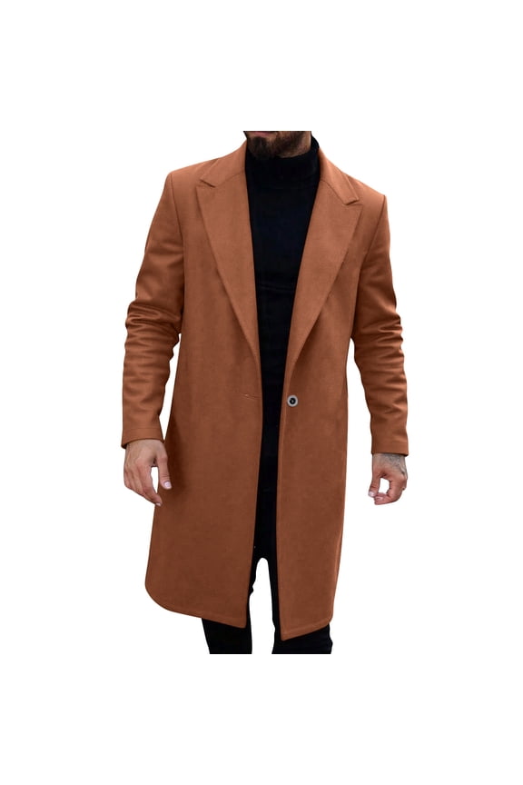 Men's Casual Trench Coat Slim Fit Notched Collar Long Jacket Overcoat Winter Business Single Breasted Pea Coats wih Pockets