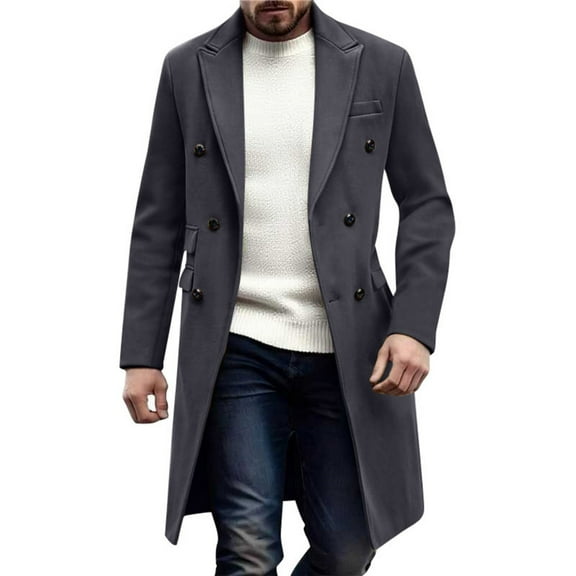 zfhfof Men's Casual Trench Coat Slim Fit Notched Collar Mid Long Jacket Overcoat Double Breasted Pea Coats with Pockets