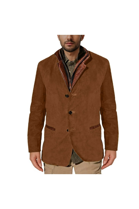 Men's Casual Trucker Jacket Vintage Faux Suede Jacket Coat with Pocket Outwear Notch Collar Button Up Shacket Jackets