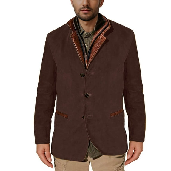 zfhfof Men's Casual Trucker Jacket Vintage Faux Suede Jacket Coat with Pocket Outwear Notch Collar Button Up Shacket Jackets