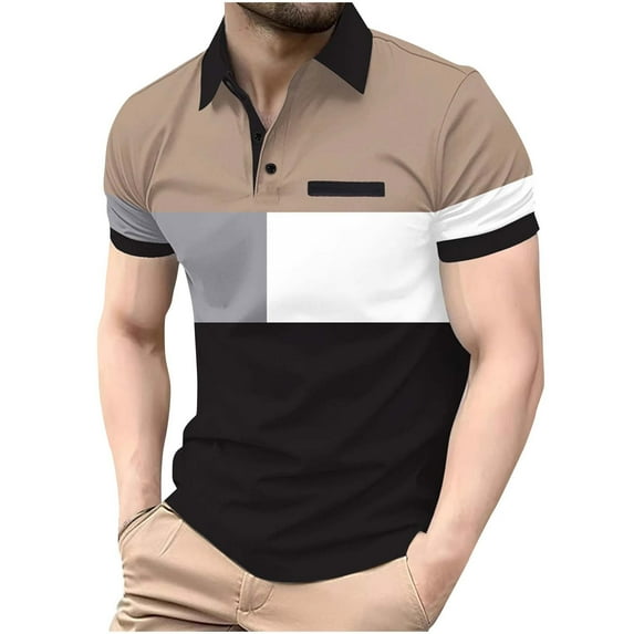 zfhfof Men's Classic Polo Shirts Casual Short Sleeve Basic Button T-Shirt Lightweight Summer Fashion Color Block Golf Tennis Tops