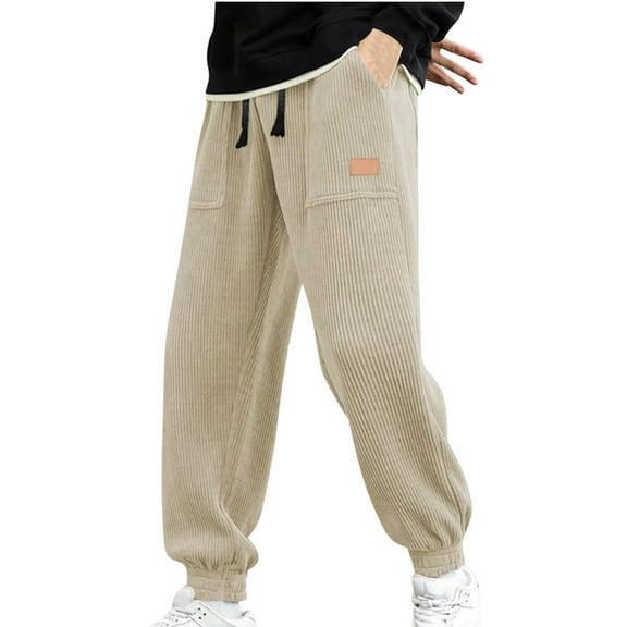 zfhfof Men's Corduroy Pants Drawstring Elastic Waist Casual Tapered Trousers Fashion Streetwear Joggers with Pockets