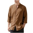 thumbnail image 1 of zfhfof Men's Cotton Linen Shirts Long Sleeve Button Down Shirt Vintage Banded Collar Casual Summer Beach Shirts, 1 of 9