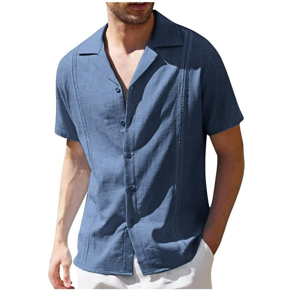 zfhfof Men's Cuban Guayabera Shirt Short Sleeve Button Down Shirts Casual Summer Beach Linen Shirts