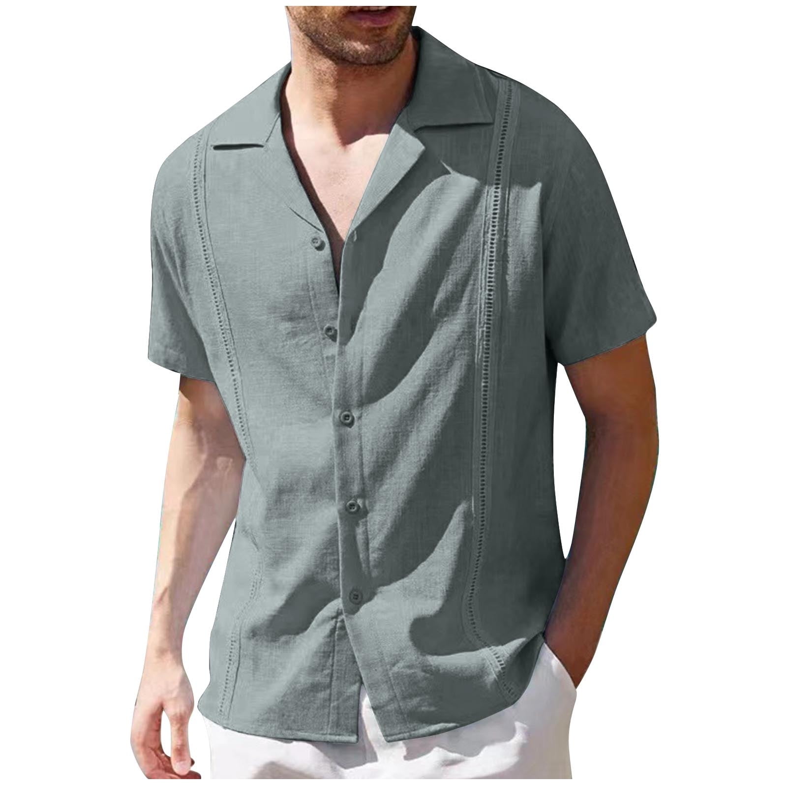 Short Sleeve Guayabera Shirt - for Men Cuban Linen Look - Honey