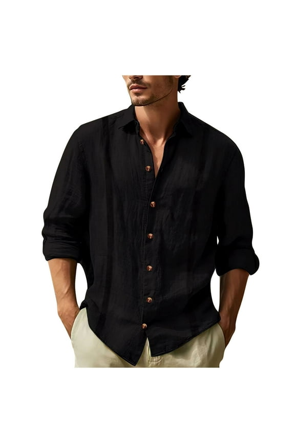Men's Cuban Guayabera Shirts Casual Long Sleeve Collared Button Down Shirts Cotton Linen Summer Beach Shirts