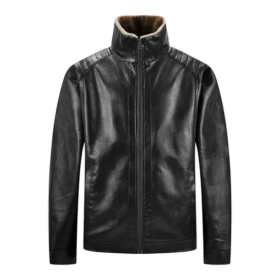 zfhfof Men’s Faux Leather Bomber Jacket Vintage Warm Winter Coats Casual Zip Up Stand Collar Fleece Lined Windproof Motorcycle Jackets with Pockets