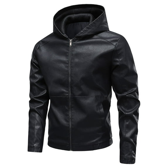 zfhfof Men's Faux Leather Jacket Fashion Motorcycle Jackets Full Zip Up Windproof Vintage Bomber Hoodie Coat with Hood