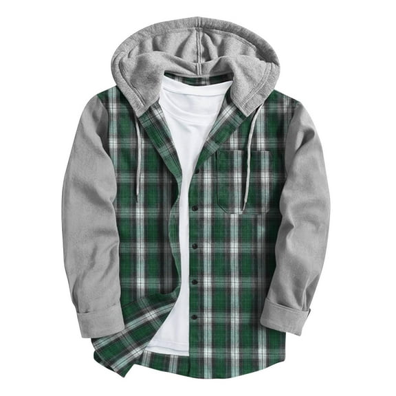 zfhfof Men's Flannel Hoodie Shirts Casual Button Down Plaid Shirt Jackets for Men Long Sleeve Fashion Hooded Shacket with Chest Pocket