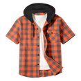 thumbnail image 1 of zfhfof Men's Flannel Plaid Hoodie Shirts Regular Fit Summer Casual Button Down Shirt Drawstring Lightweight Short Sleeve Hooded Tops with Pocket, 1 of 5