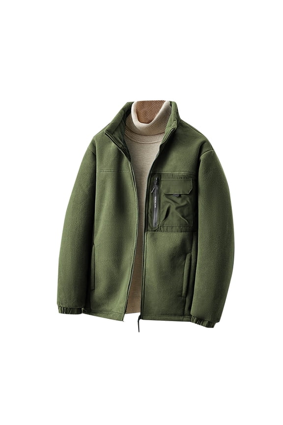 Men's Fleece Jackets Soft Winter Thermal Coats Outdoor Hiking Outwear Casual Stand Collar Zip Up Jacket with Pockets
