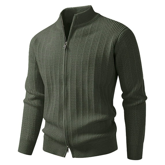 zfhfof Men's Full Zip Cardigan Sweaters Business Casual Stand Collar Cardigans Slim Fit Ribbed Knitted Sweater Jackets
