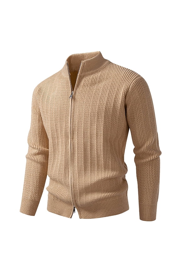 Men's Full Zip Cardigan Sweaters Business Casual Stand Collar Cardigans Slim Fit Ribbed Knitted Sweater Jackets