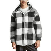 zfhfof Men's Full Zip Fleece Flannel Jackets Fashion Plaid Sherpa Hoodies for Men Outerwear Winter Warm Coat